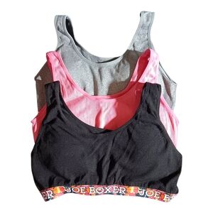 JOE BOXER 3PK Black, Pink, & Gray Padded Ribbed Sports Bra Set Size 2X